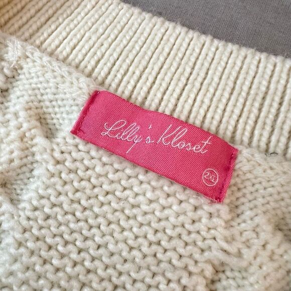 Lilly's Kloset Cream Cable Knit Golf Button V-Neck Long Cardigan Size 2XL - Picture 7 of 12